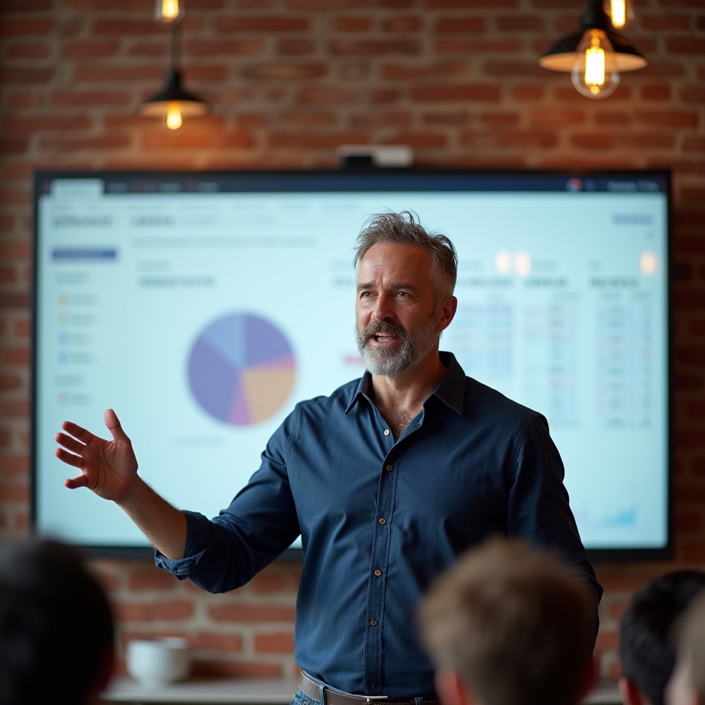 Instructor leading a focused workshop session in a bright modern space